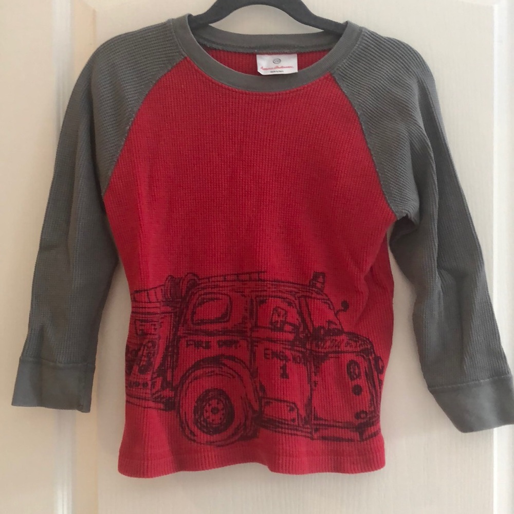 Hanna Andersson Boys Firetruck Long sleeve Waffle Shirt